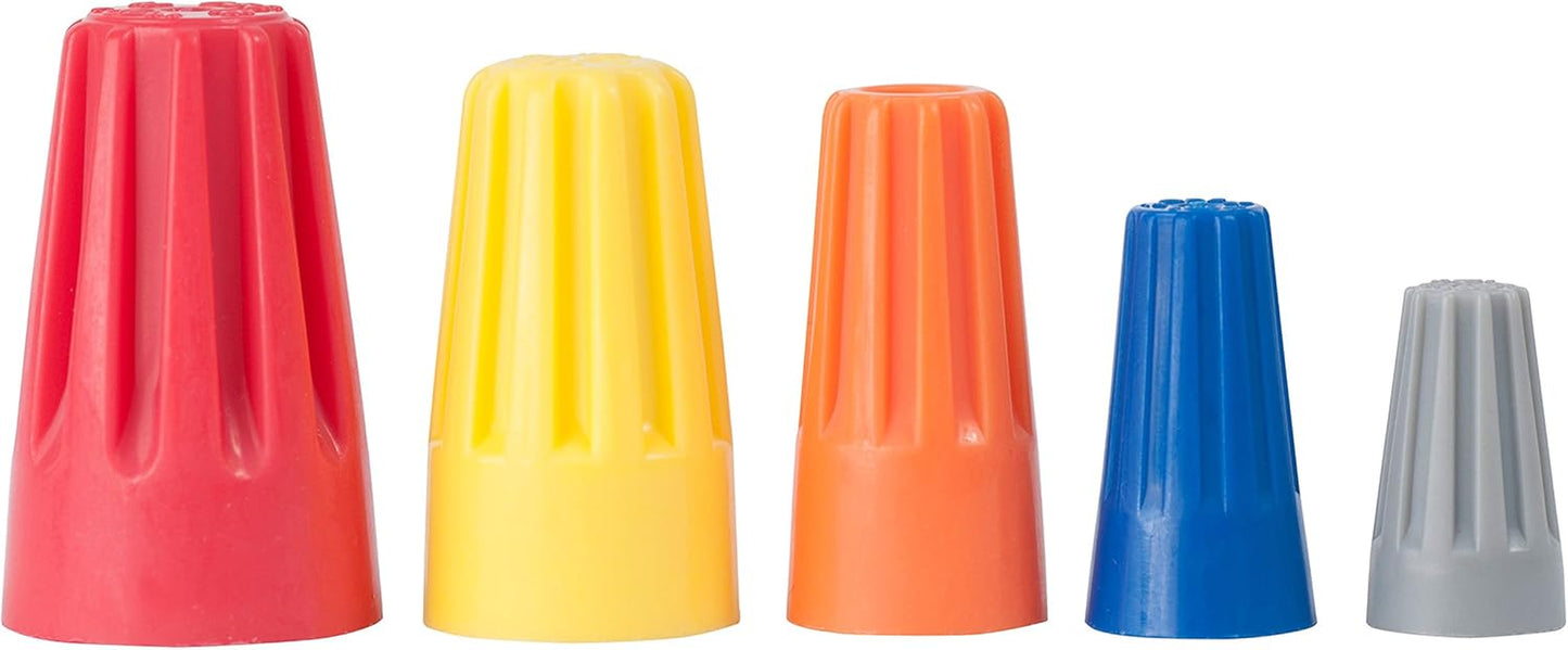 25-AWC Wiregard Screw-On Wire Connector Assortment, 22-8 AWG, Electrical Wire Nuts, 25 Pk, Blue, Grey, Orange, Red and Yellow