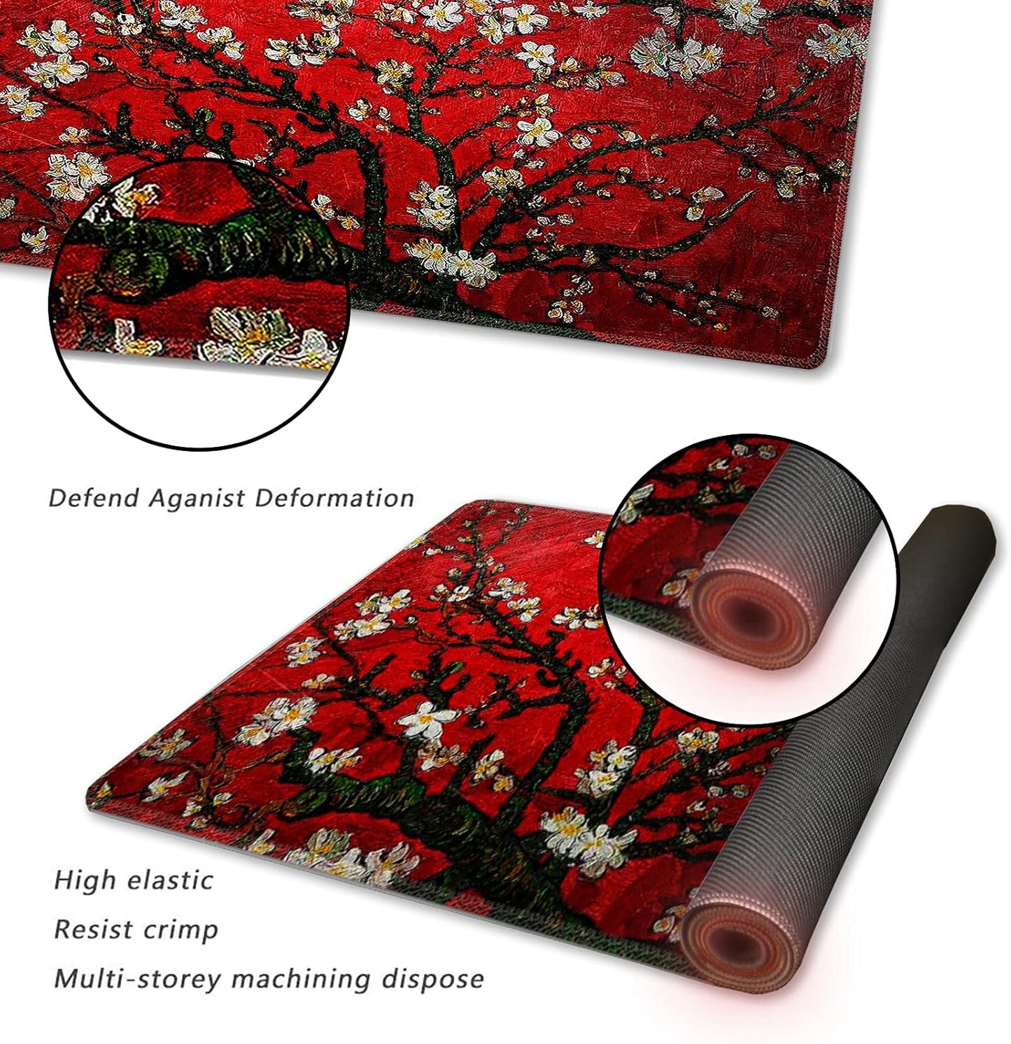 Extended Gaming Mouse Pad XXL  Large Keyboard Mat Long Mousepad Desk Decor Writing Pad Non Slip Rubber Base Stitched Edges for Work, Game, Office, Home, 35.1" X 15.7", Red Painting