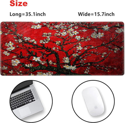 Extended Gaming Mouse Pad XXL  Large Keyboard Mat Long Mousepad Desk Decor Writing Pad Non Slip Rubber Base Stitched Edges for Work, Game, Office, Home, 35.1" X 15.7", Red Painting