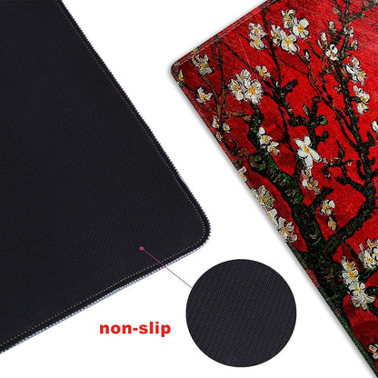 Extended Gaming Mouse Pad XXL  Large Keyboard Mat Long Mousepad Desk Decor Writing Pad Non Slip Rubber Base Stitched Edges for Work, Game, Office, Home, 35.1" X 15.7", Red Painting